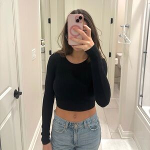 Women's Black Long Sleeve Crop Top, Garage